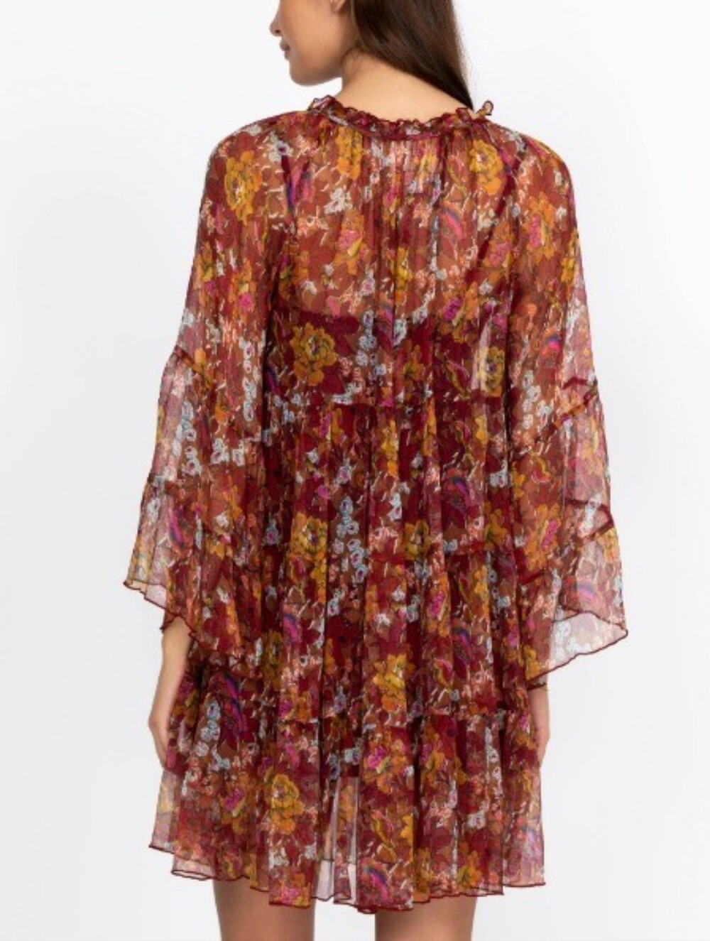Johnny Was Daisy Floral Mini Dress in Burgundy, Mustard & Pink Size S - Picture 3 of 10